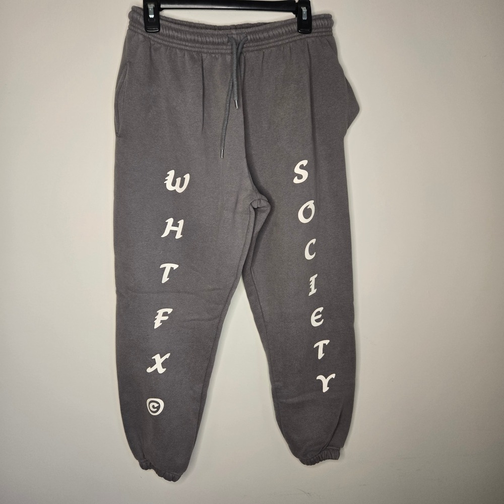 White Fox Society Charcoal Grey Graphic Joggers Sweatpants Medium FLAW